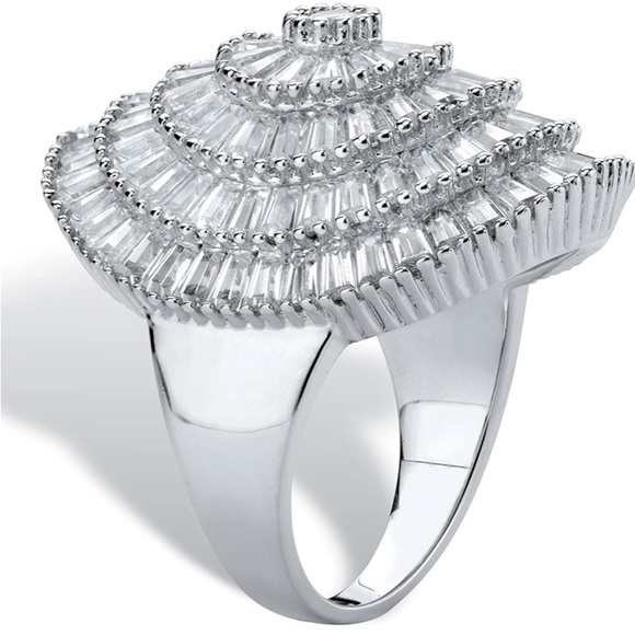 Sterling Silver Baguette Zircon Ring Statement Pave - Picture 13 of 13